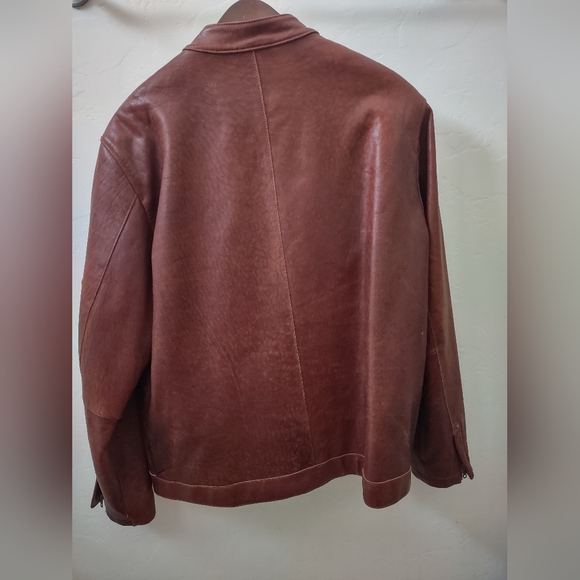 Joseph Barry tobacco brown leather bomber jacket coat size Large - Picture 3 of 14